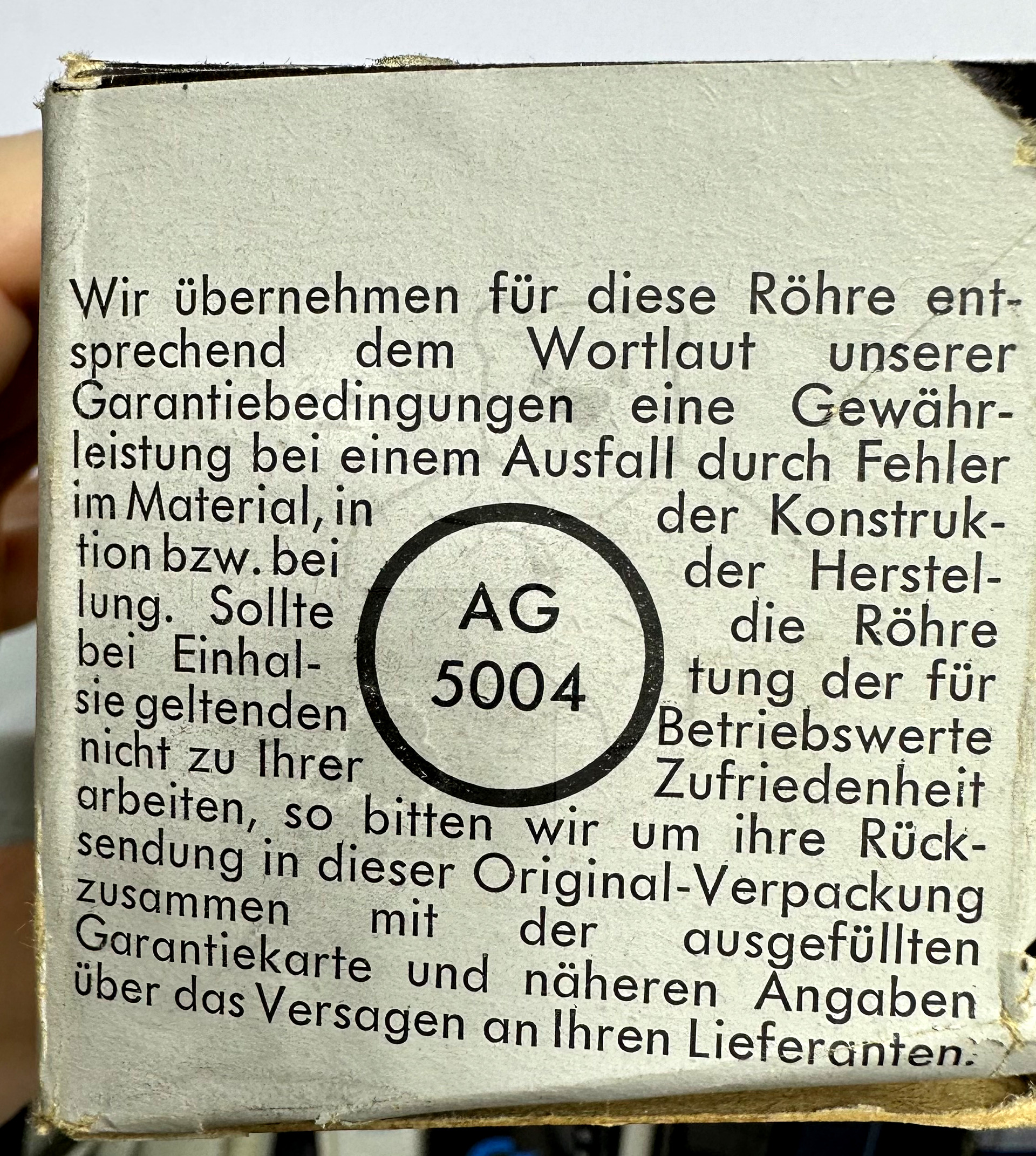 Röhre AG5004 #4776 Verpackung Bild 5