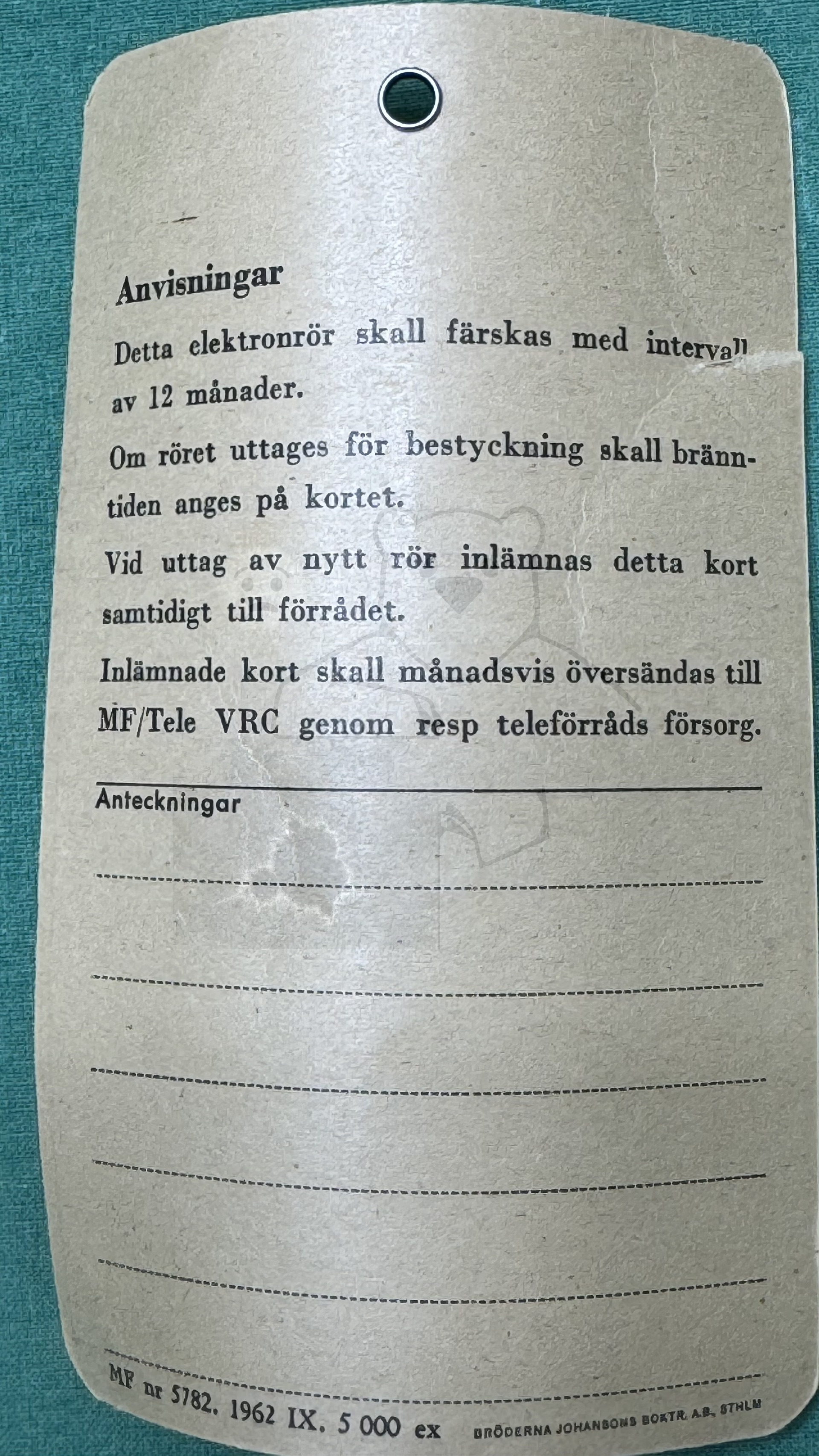 Röhre 4G1000 #4622 Röhrenbegleitkarte Bild 1