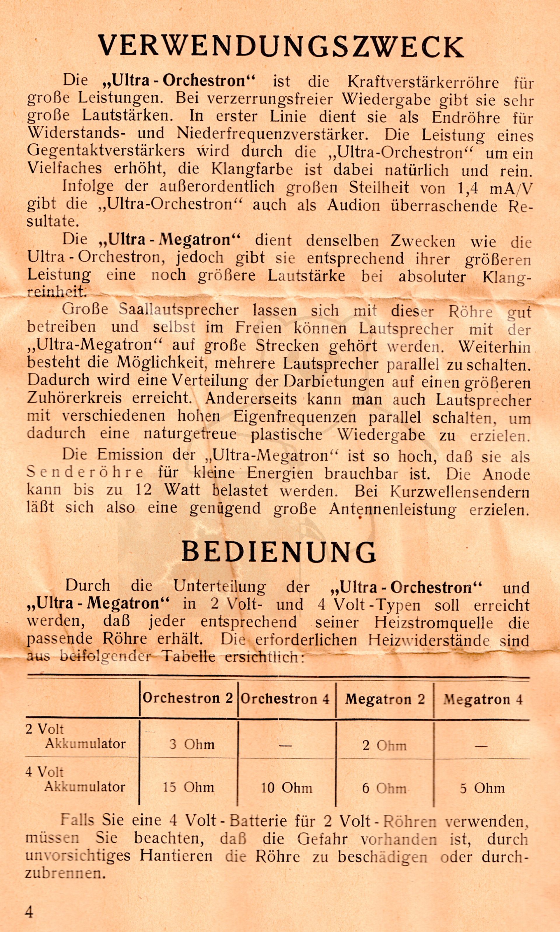 Röhre Ultra Orchestron 4 Beilagebroschüre Seite 4