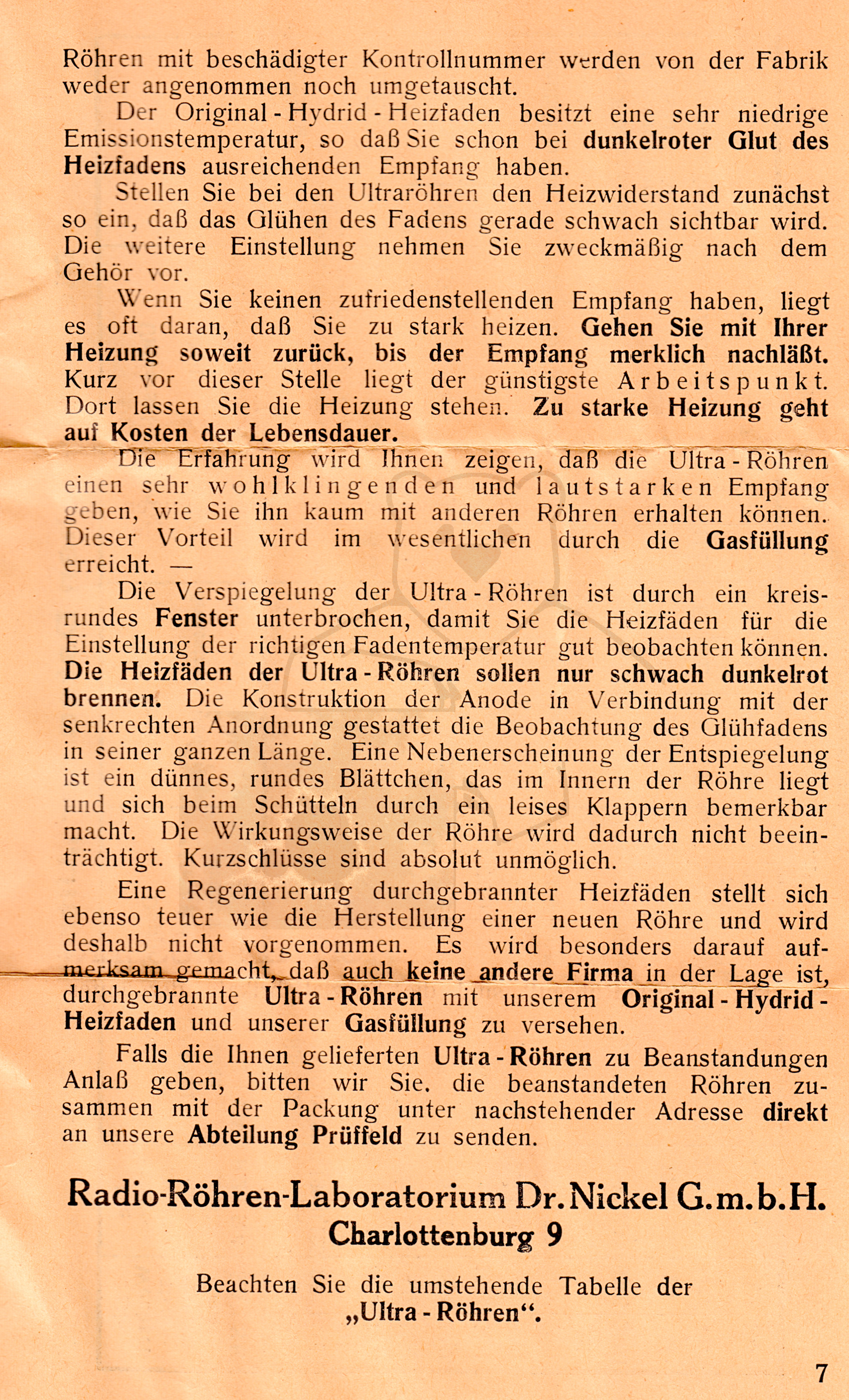 Röhre Ultra Orchestron 4 Beilagebroschüre Seite 7